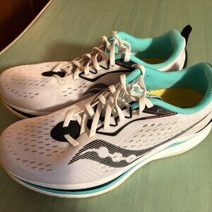 Saucony White and Teal Athletic Shoes